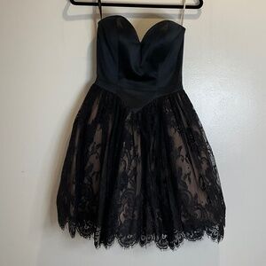 Black Sherri Hill Strapless Fit & Flair Cocktail Dress